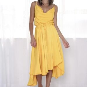 Hello Molly Bayshore Mustard yellow/gold silky slip dress Womens Size 4 Small